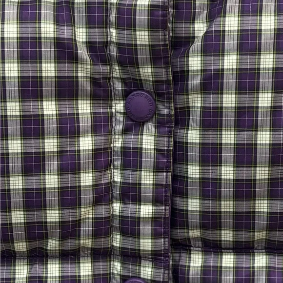 Lands' End Purple Plaid Puffer Vest-80% down, 20% feather fill-cabin core - Picture 4 of 7